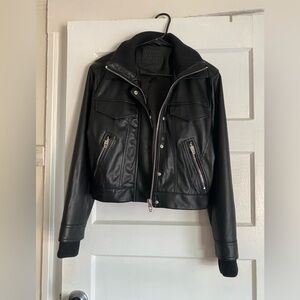 Black Vegan Leather Bomber Jacket